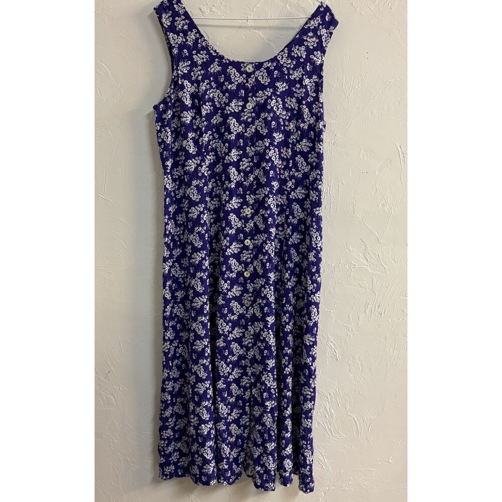 BFA Classics Purple White Floral Scoop Neck Button Sleeveless Midi Dress XL